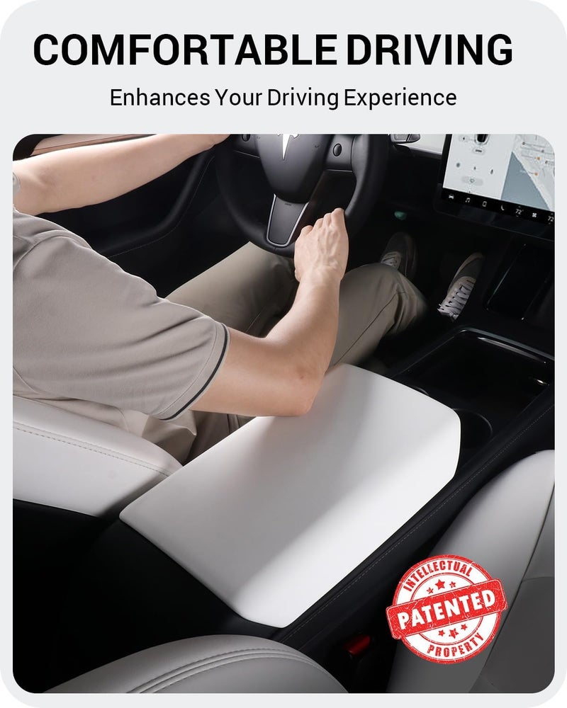 Basenor Armrest Cover for 2017-2024 Tesla Model Y Model 3 Center Console Cover Non-Slip TPU [No Logo] Protector Armrest Tesla Accessories White (Not Compatible with 2025 2026 Model Y/3) - Image 3